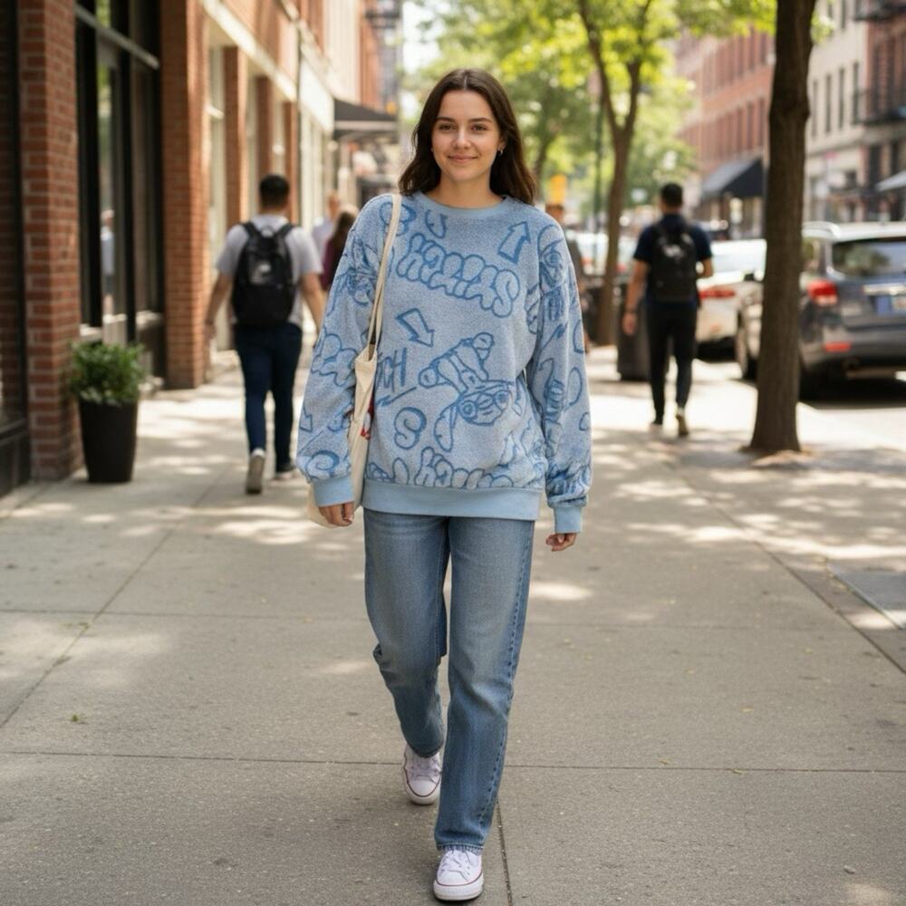 Disney Lilo & Stitch Sweater Womens XS Blue Soft Fluffy Pullover Casual Lounge